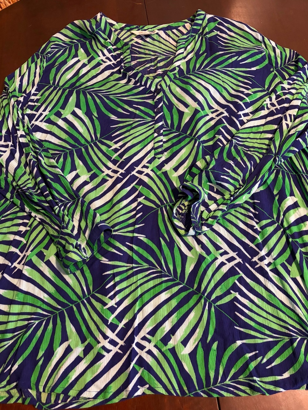 Old Navy Blue, Green & White Palm-Print Tunic Blouse